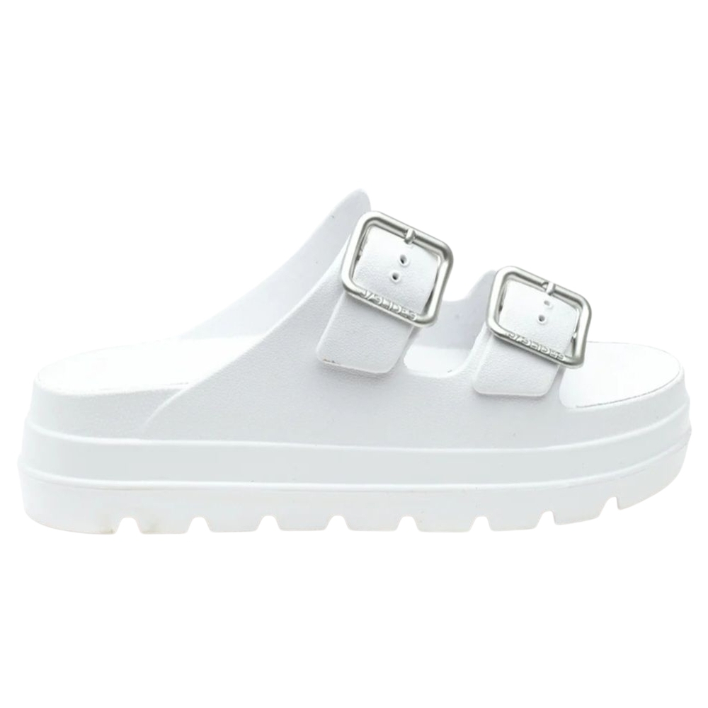 J/SLIDES White Buckle Slide Sandals